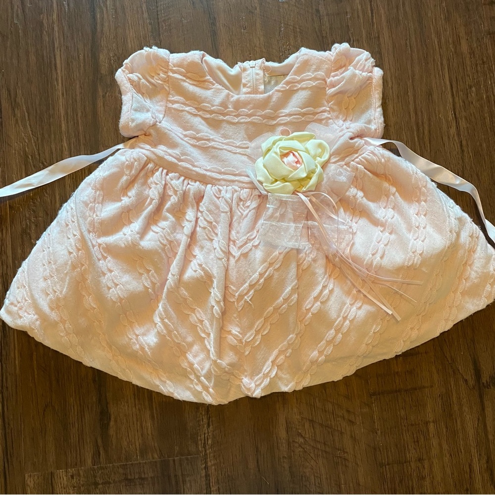 Rare Editions Pink & Cream Formal Dress with Floral Accent Size 3-6M
